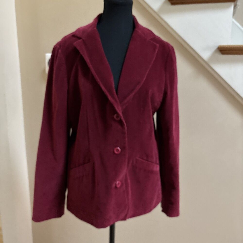 LL Bean Vintage Corduroy Red  Maroon Women’s Blazer Size 12P  0 YR82